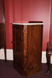 Antique Victorian Marble Top Burr Walnut Bedside Cabinet