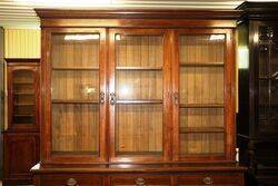Antique Walnut Three Door Library Bookcase 