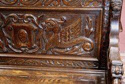 Antique Well Carved Oak Bench with a Lift Up Seat