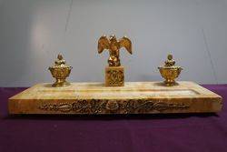 Antique Yellow Gold Marble Desk Set Mounted With a Gilt Eagle 