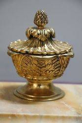 Antique Yellow Gold Marble Desk Set Mounted With a Gilt Eagle 