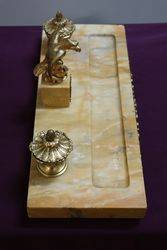 Antique Yellow Gold Marble Desk Set Mounted With a Gilt Eagle 