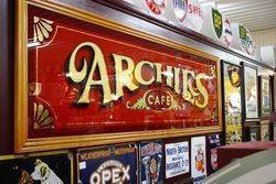 Archies Cafe Large Framed Glass Advertising Sign