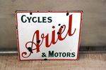 Ariel Cycles and Motors Double Sided Enamel Sign Arriving Nov