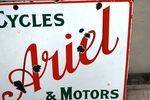 Ariel Cycles and Motors Double Sided Enamel Sign Arriving Nov