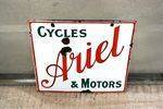 Ariel Cycles and Motors Double Sided Enamel Sign Arriving Nov