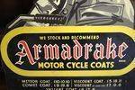 Armadrake Motor Cycle Coats Hard Board Sign Arriving Nov