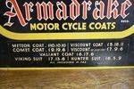Armadrake Motor Cycle Coats Hard Board Sign Arriving Nov