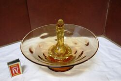 Art Deco 2 Piece Amber Glass September Morn Float Bowl 