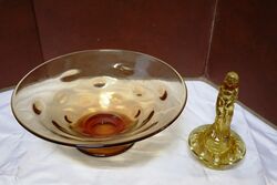 Art Deco 2 Piece Amber Glass September Morn Float Bowl 