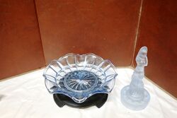 Art Deco 3 Piece Blue Glass Arabella Float Bowlon Stand 