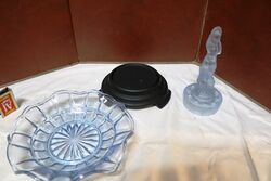 Art Deco 3 Piece Blue Glass Arabella Float Bowlon Stand 