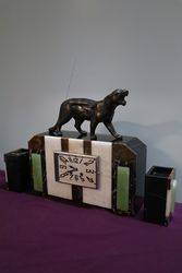 Art Deco 3 Piece Marble and Onyx Clock + Spelter Panther