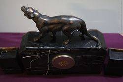 Art Deco 3 Piece Marble and Onyx Clock + Spelter Panther