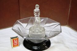 Art Deco 3 pc Clear Glass Stump Lady Float Bowl on Stand 