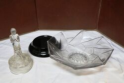 Art Deco 3 pc Clear Glass Stump Lady Float Bowl on Stand 