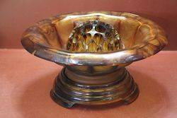 Art Deco Amber Glass Bowl + Stand 