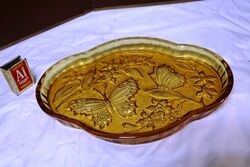 Art Deco Amber Glass Butterfly Trinket Bowl 