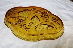 Art Deco Amber Glass Butterfly Trinket Bowl 