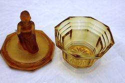 Art Deco Amber Glass Lidded Bowl