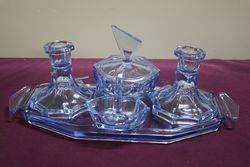 Art Deco Blue Glass 5 Pieces Trinket Set C1930 