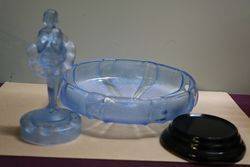 Art Deco Blue Glass Ballerina 3 Pieces Float Bowl  