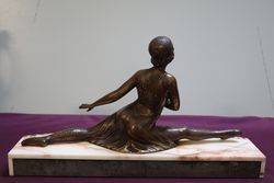 Art Deco Bronze and Marble Ballet Lady Figure  Signed By PSega