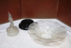 Art Deco Clear Glass 3 piece Hummingbird Float Bowl  
