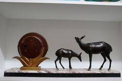 Art Deco Clock With 2 Spelter Deer On A Marble Base