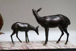 Art Deco Clock With 2 Spelter Deer On A Marble Base