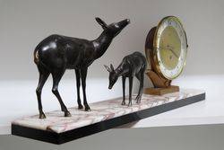 Art Deco Clock With 2 Spelter Deer On A Marble Base