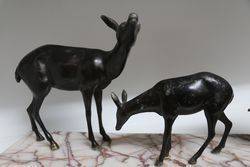 Art Deco Clock With 2 Spelter Deer On A Marble Base