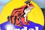 Art Deco Erdal Frog Double Sided Enamel Sign