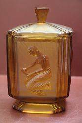 Art Deco Frosted Amber Glass Biscuit Barrel  