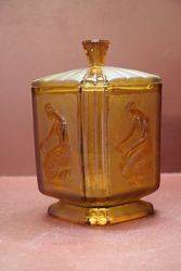 Art Deco Frosted Amber Glass Biscuit Barrel  