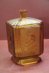 Art Deco Frosted Amber Glass Biscuit Barrel  