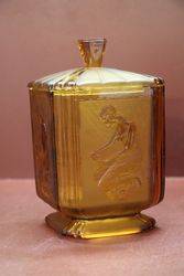 Art Deco Frosted Amber Glass Biscuit Barrel  