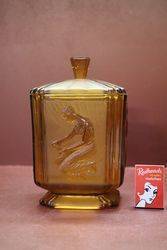 Art Deco Frosted Amber Glass Biscuit Barrel  