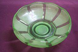 Art Deco Green Uranium Glass Arabella Float Bowl On Black Glass Stand  