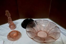 Art Deco Pink Glass 4 pc Arabella Float Bowl 