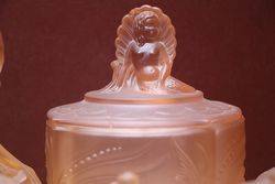 Art Deco Pink Glass 7 Pieces Mermaid Trinket SetOdd Ring Tray C1930 