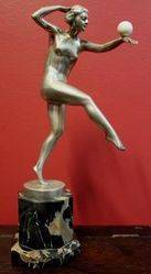 Art Deco Silver Bronze Figure with Ivorry Ball