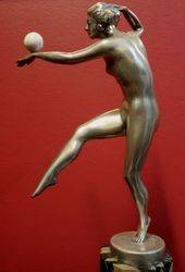 Art Deco Silver Bronze Figure with Ivorry Ball