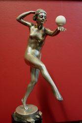 Art Deco Silver Bronze Figure with Ivorry Ball