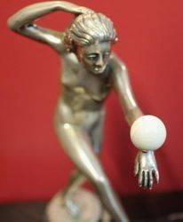 Art Deco Silver Bronze Figure with Ivorry Ball