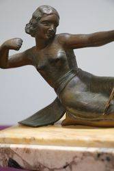 Art Deco Spelter + Marble Group of Diana Two Hunters  