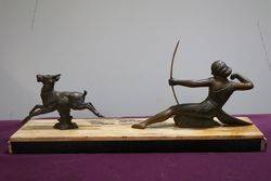 Art Deco Spelter + Marble Group of Diana Two Hunters  