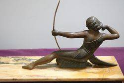 Art Deco Spelter + Marble Group of Diana Two Hunters  