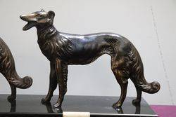 Art Deco Spelter And Marble Pair Of Borzoi Dogs C1930 