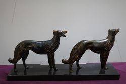Art Deco Spelter And Marble Pair Of Borzoi Dogs C1930 